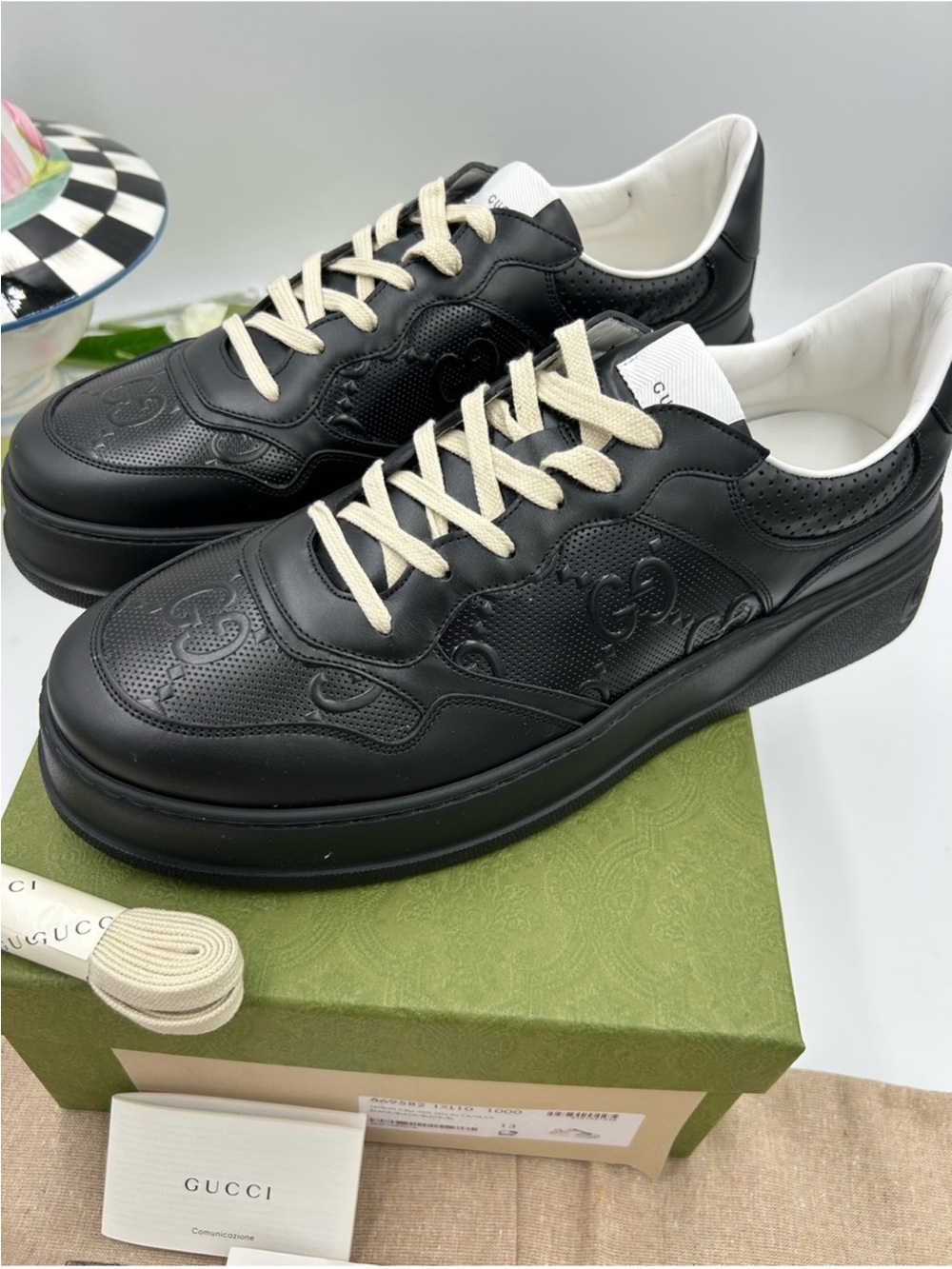 Men’s Gucci GG embossed leather sneakers size 13 fit 13.5 US made in Italy - Picture 4 of 14